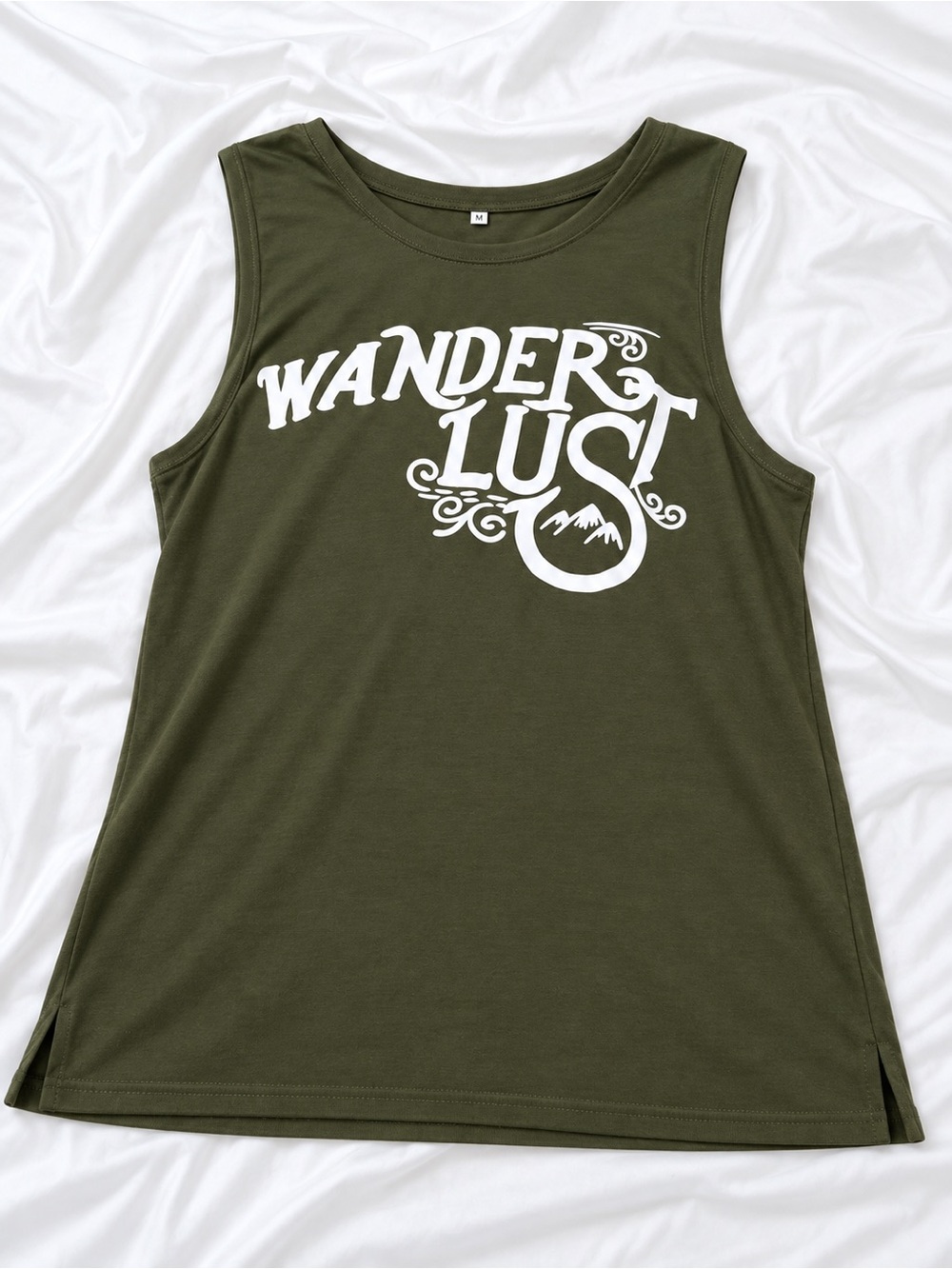Wanderlust Graphic Muscle Tank - Olive Green
